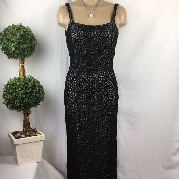 Jessica McClintock Black & Silver Vintage Long Maxi Formal Dress 5-6 - Picture 2 of 10